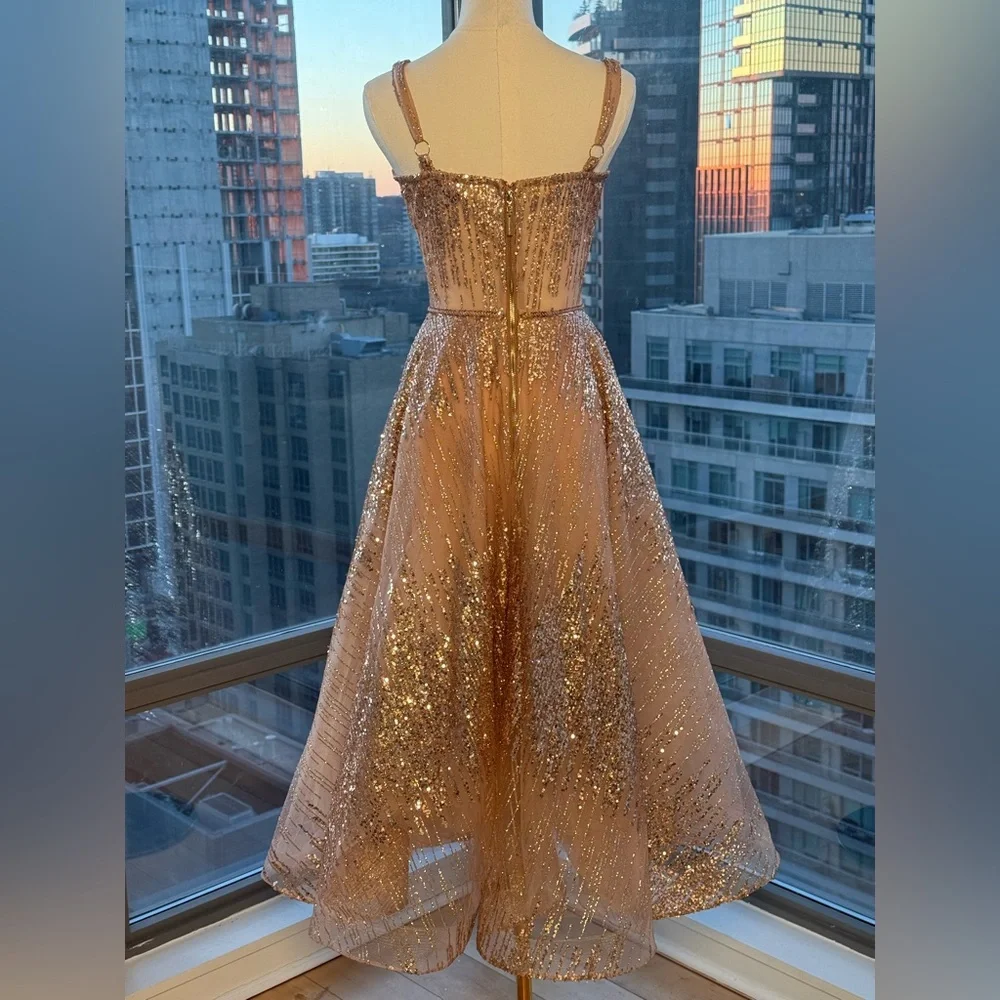 🆕 BRONX & BANCO 🧿 NWOT Mademoiselle Gold Sequin Midi Dress , Size XS US 2 - Picture 8 of 17